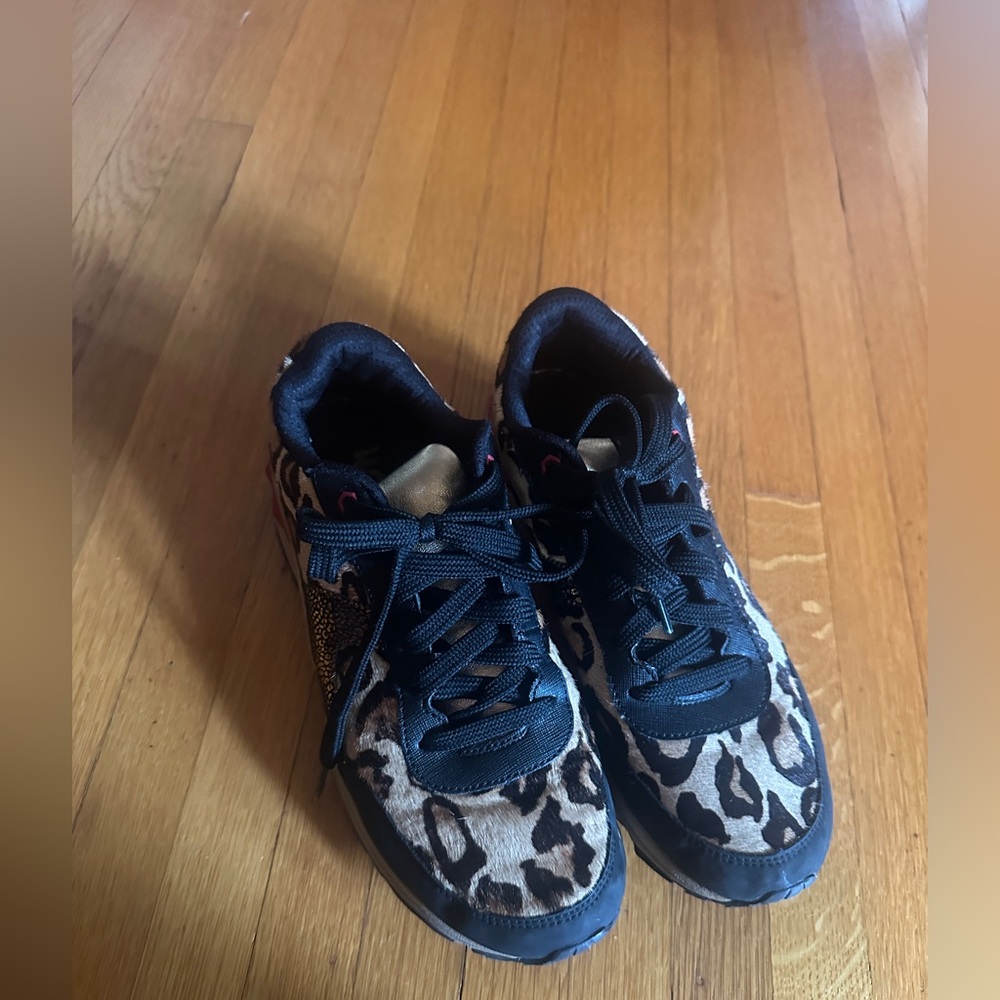 Sam Edelman Dax Leather & Leopard Lace Up Sneakers, Size 7
